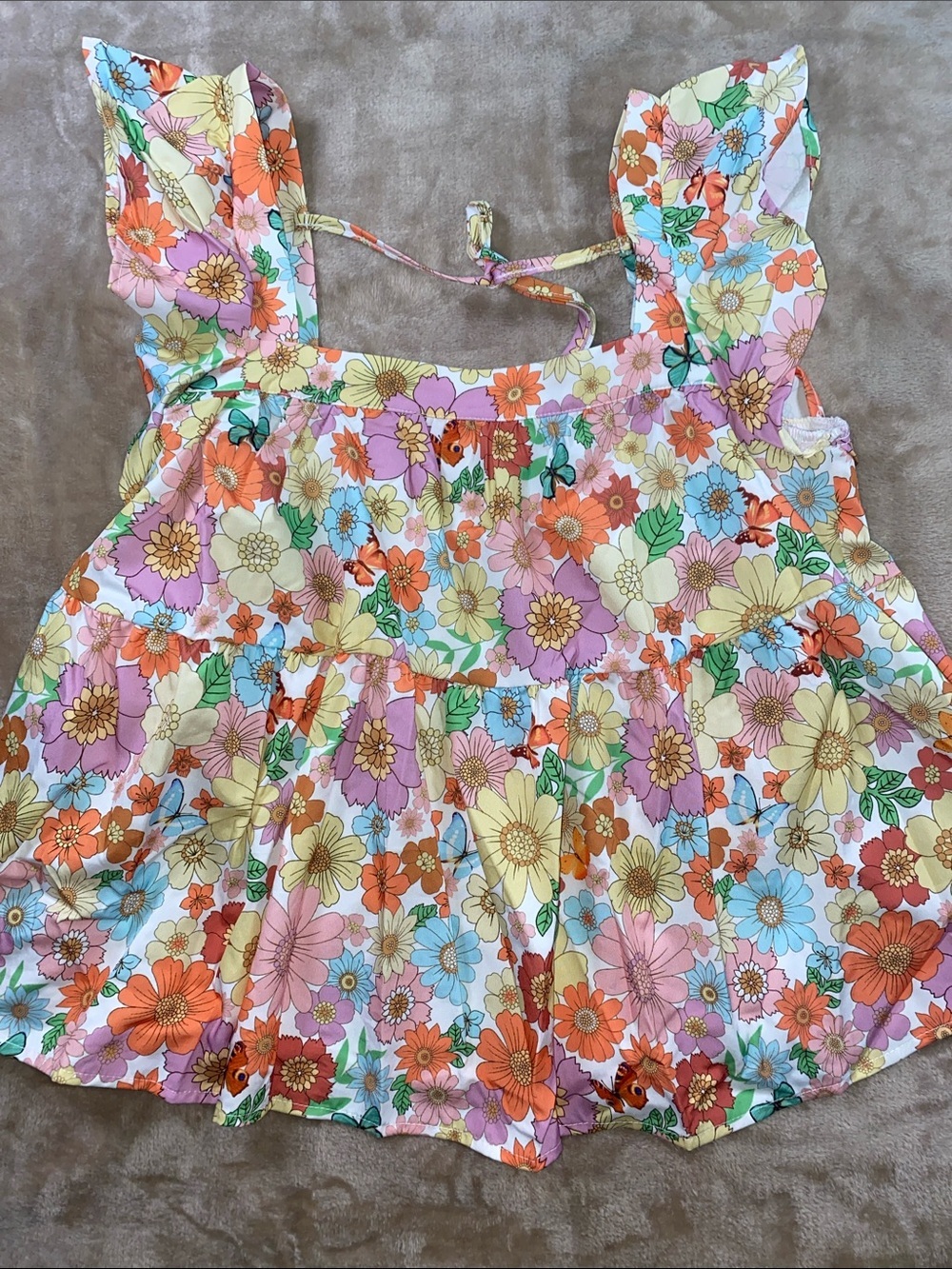 NIB SHEIN Floral Ruffle Tank Top - Multicolor Pastel Floral